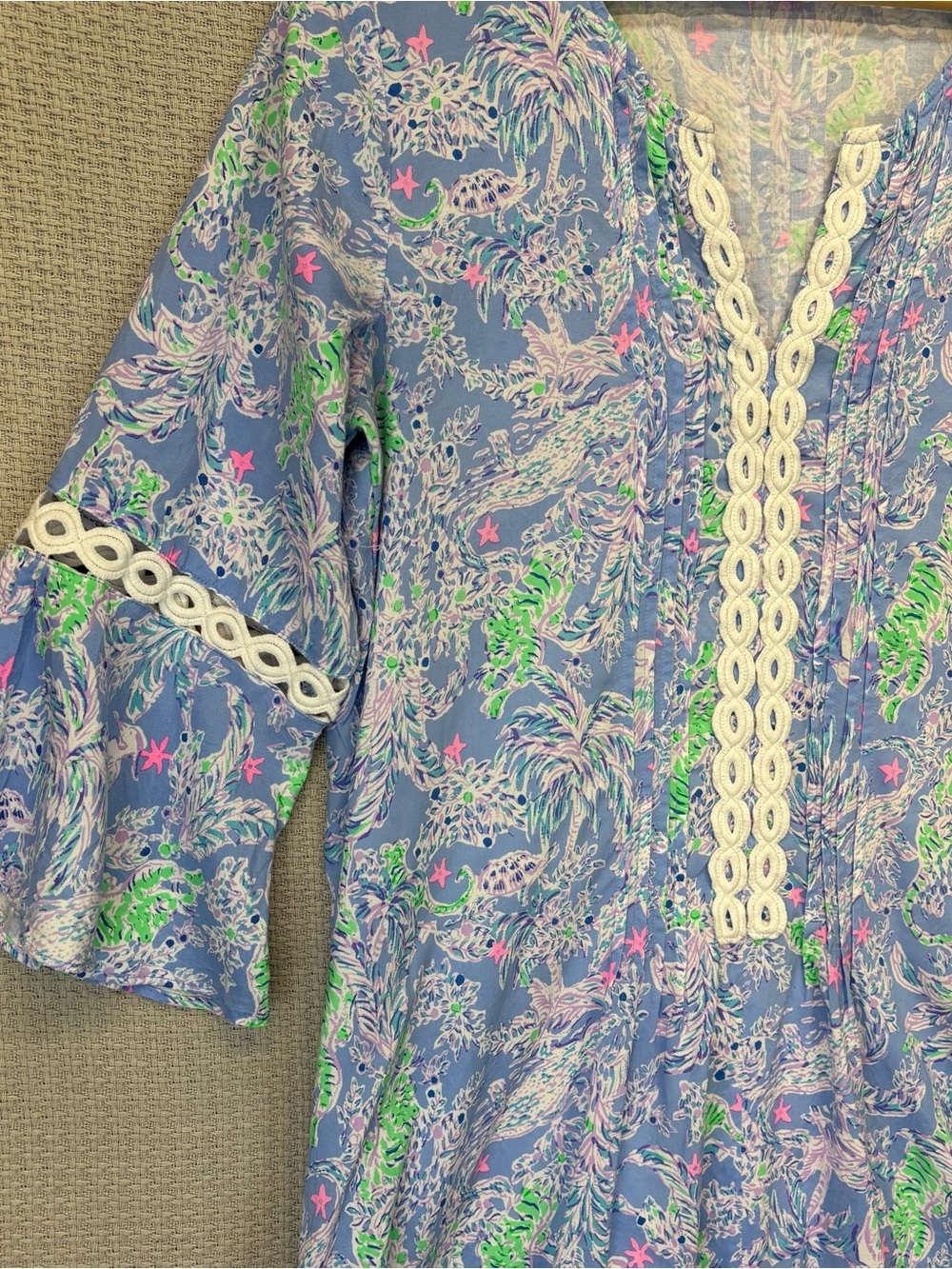 Lilly Pulitzer Hollie Tunic Women's Mini Dress Large Tropical Blue Beach Boho - Picture 3 of 10